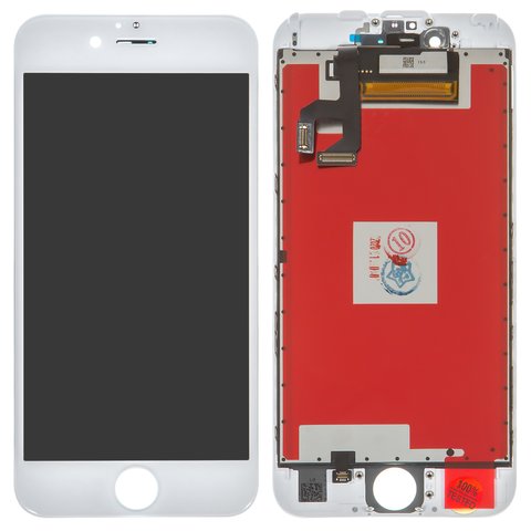 Дисплей для iPhone 6S, белый, с рамкой, Copy, Tianma, с пластиками камеры и датчика приближения