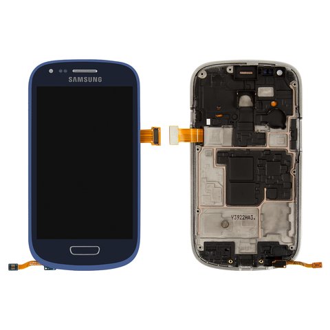 Дисплей для Samsung I8190 Galaxy S3 mini, синий, с рамкой, Оригинал переклеено стекло 