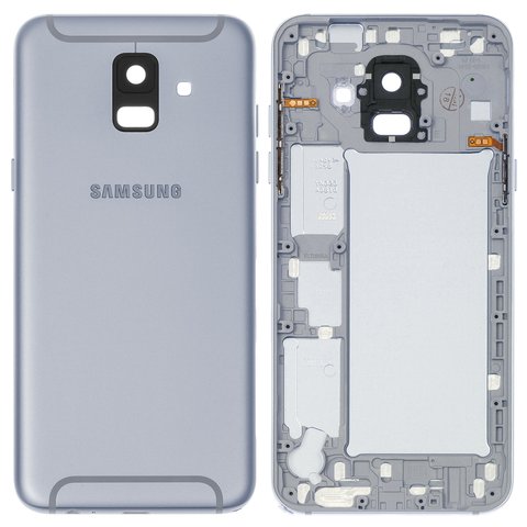 Задняя панель корпуса для Samsung A600F Dual Galaxy A6 2018 , фиолетовая, со стеклом камеры, с боковыми кнопками