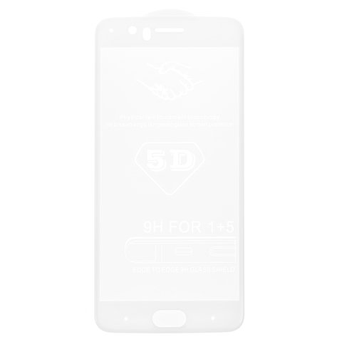 Tempered Glass Screen Protector All Spares compatible with OnePlus 5 A5000, 5D Full Glue, white, the layer of glue is applied to the entire surface of the glass 