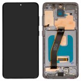 Pantalla LCD puede usarse con Samsung G980 Galaxy S20, G981 Galaxy S20 5G, gris, con marco, High Copy, (OLED), cosmic grey