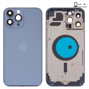 Housing compatible with iPhone 13 Pro Max, dark blue, with SIM card holders, with side buttons, sierra blue 
