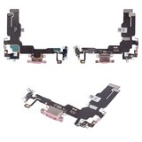 Шлейф для iPhone 15, коннектора зарядки, розовый, с микрофоном, HC