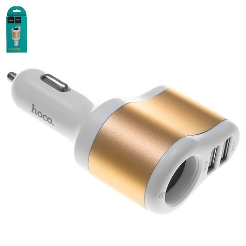 Автомобільний зарядний пристрій Hoco UC206, USB вихід 5В 1A 2.1А, золотисте, біле