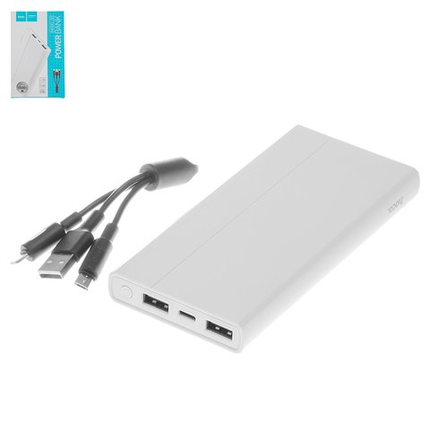 Power Bank Hoco J33, 10000 mAh, 2 USB outputs 5 V 2 A, 140 × 66 ×15.5 mm, white 