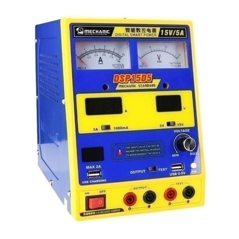 Laboratory Power Supply Mechanic DSP15D5, single channel, transformer, up to 15 V, up to 5 A, combined indicators 