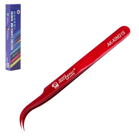 Mounting Tweezers Mechanic AK KING15, curved, 117 mm, red