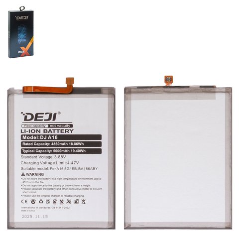 Battery Deji EB BA166ABY compatible with Samsung A165 Galaxy A16, A166 Galaxy A16 5G, A175 Galaxy A17 4G, A176 Galaxy A17 5G, A266 Galaxy A26, Li ion, 3.88 V, 5000 mAh 