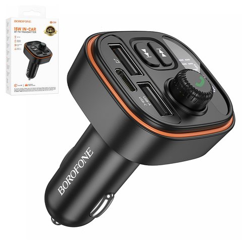 FM Transmitter Borofone BC59, black, with button, USB type A, USB type C  #6941991117312