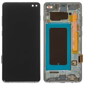 Pantalla LCD puede usarse con Samsung G975 Galaxy S10 Plus, verde, con marco, original vidrio reemplazado 