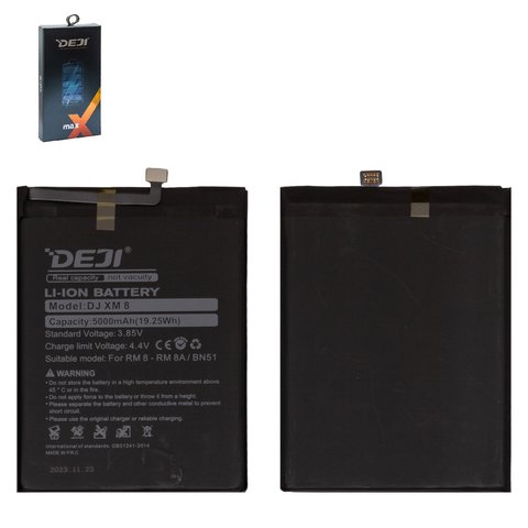 Batería Deji BN51 puede usarse con Xiaomi Redmi 8, Redmi 8A, Li ion, 3.85 V, 5000 mAh