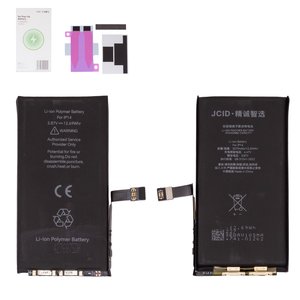 Batería JCID puede usarse con Apple iPhone 14, Li Polymer, 3.87 V, 3279 mAh, sin mensaje de error, con cable plano integrado, no Pop Up