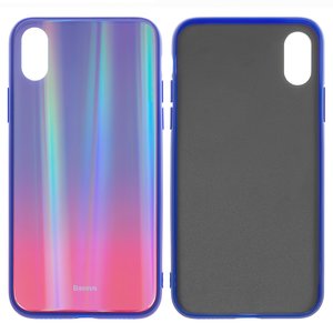 Чехол Baseus для iPhone X, синий, красный, с переливом, стекло, силикон, #WIAPIPHX XC39