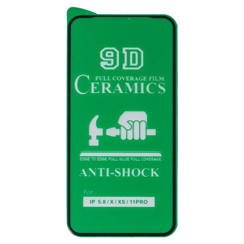 Захисна плівка Ceramica для Apple iPhone 11 Pro, iPhone X, iPhone XS, чорна, 0,2 мм 9H, сумісне з чохлом, Full Glue, шар клею нанесений по всій поверхні