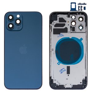 Корпус для iPhone 12 Pro Max, синий, с держателем SIM карты, с боковыми кнопками, HC, pacific blue