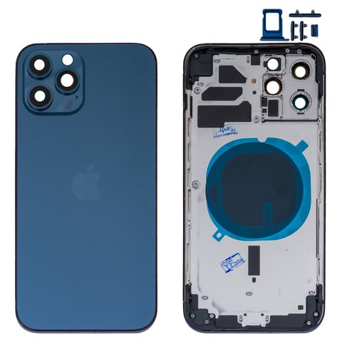 Корпус для iPhone 12 Pro Max, синий, с держателем SIM карты, с боковыми кнопками, HC, pacific blue