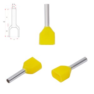 Наконечник TE0508, для 2х проводів, трубчастий, ізольований, жовтий, 10 шт., 0,5 мм², 8 мм