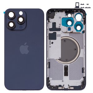 Корпус для iPhone 15 Pro Max, синий, с держателем SIM карты, с боковыми кнопками, Original PRC , EU Version, blue titanium
