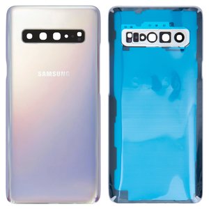 Задняя панель корпуса для Samsung G977 Galaxy S10 5G, серебристая, со стеклом камеры