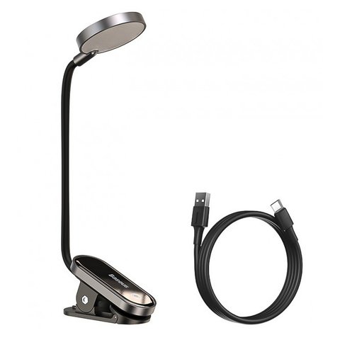 Настольная лампа Baseus Comfort Reading Mini Clip Lamp, 3 Вт, серая, на клипсе, c кабелем, #DGRAD 0G